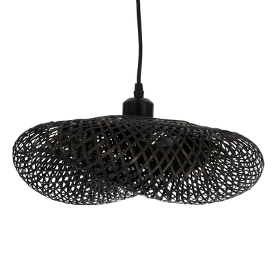 GloboStar® MEXICO 02200 Boho Κρεμαστό Φωτιστικό Πλέγμα Μονόφωτο 1 x E27 IP20 Μαύρο Ξύλο - Μ40 x Π30 x Υ13cm