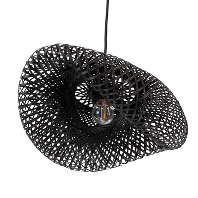 GloboStar® MEXICO 02200 Boho Κρεμαστό Φωτιστικό Πλέγμα Μονόφωτο 1 x E27 IP20 Μαύρο Ξύλο - Μ40 x Π30 x Υ13cm