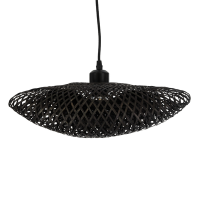 GloboStar® MEXICO 02200 Boho Κρεμαστό Φωτιστικό Πλέγμα Μονόφωτο 1 x E27 IP20 Μαύρο Ξύλο - Μ40 x Π30 x Υ13cm