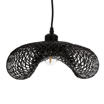 GloboStar® MEXICO 02200 Boho Κρεμαστό Φωτιστικό Πλέγμα Μονόφωτο 1 x E27 IP20 Μαύρο Ξύλο - Μ40 x Π30 x Υ13cm