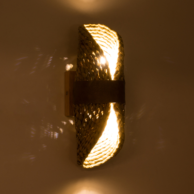 GloboStar® GUAVA 02222 Boho Επιτοίχιο Φωτιστικό Απλίκα Δίφωτο 2 x G9 IP20 Μπεζ Ξύλο με Μπεζ Δέρμα - Μ11 x Π13 x Υ30cm