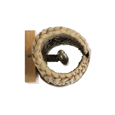 GloboStar® GUAVA 02222 Boho Επιτοίχιο Φωτιστικό Απλίκα Δίφωτο 2 x G9 IP20 Μπεζ Ξύλο με Μπεζ Δέρμα - Μ11 x Π13 x Υ30cm