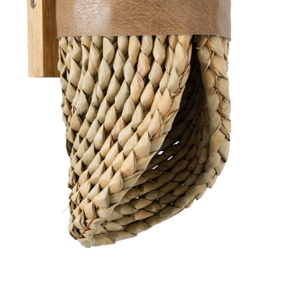 GloboStar® GUAVA 02222 Boho Επιτοίχιο Φωτιστικό Απλίκα Δίφωτο 2 x G9 IP20 Μπεζ Ξύλο με Μπεζ Δέρμα - Μ11 x Π13 x Υ30cm