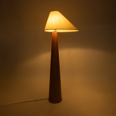 GloboStar® KAUAI 02230 Μοντέρνο Επιδαπέδιο Φωτιστικό Μονόφωτο 1 x E27 IP20 Καφέ Ξύλο με Μπεζ Ύφασμα - Μ55 x Π42 x Υ145cm