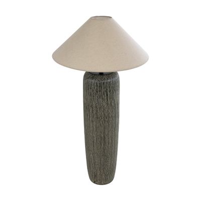 GloboStar® OLIANA 02315 Boho Επιδαπέδιο Φωτιστικό Μονόφωτο 1 x E27 IP20 Γκρι Κεραμικό με Μπεζ Ύφασμα - Μ55 x Π55 x Υ110cm