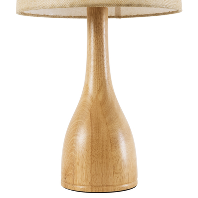 GloboStar® BERKBAY 02319 Boho Επιτραπέζιο Φωτιστικό Μονόφωτο 1 x E27 AC220-240V IP20 - Φ32 x Υ55cm - Μπεζ Ξύλινο με Μπεζ Υφασμάτινο Καπέλο