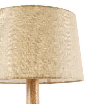 GloboStar® BERKBAY 02319 Boho Επιτραπέζιο Φωτιστικό Μονόφωτο 1 x E27 AC220-240V IP20 - Φ32 x Υ55cm - Μπεζ Ξύλινο με Μπεζ Υφασμάτινο Καπέλο