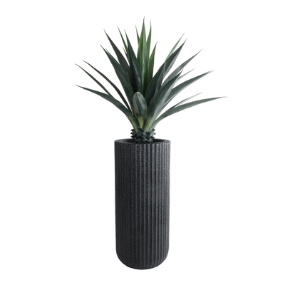 GloboStar® Artificial Garden MATERA 20734 Επιδαπέδιο Πολυεστερικό Τσιμεντένιο Κασπώ Γλάστρα - Flower Pot Μαύρο Φ42 x Υ90cm