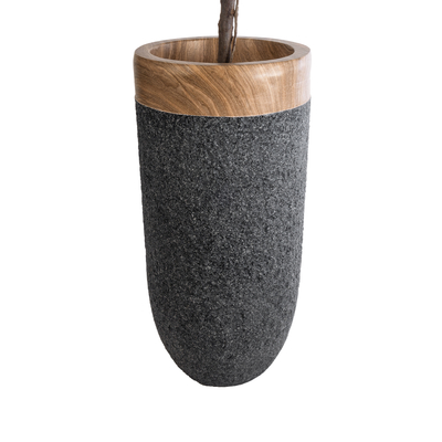 GloboStar® Artificial Garden BELLAGIO 20745 Επιδαπέδιο Πολυεστερικό Τσιμεντένιο Κασπώ Γλάστρα - Flower Pot Μαύρο με Καφέ Φ42 x Υ91cm