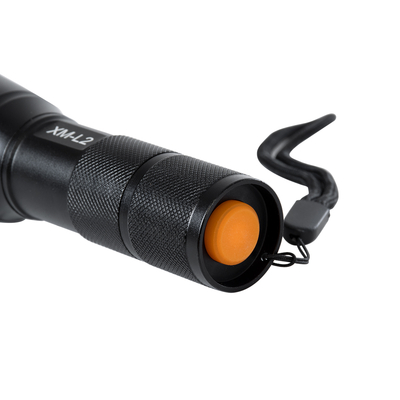 GloboStar® 79041 Φορητός Φακός Χειρός XM-L2 LED CREE 10W με Επαναφορτιζόμενη Μπαταρία 3000mAh & Φορτιστή Πρίζας - Zoom x1 έως x2000 - Ψυχρό Λευκό 6000K - Φ4 x Υ13.5cm