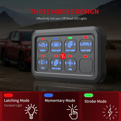 GloboStar® 81503 Ψηφιακό Πάνελ Ελέγχου Φωτισμού DIY Bluetooth για Οχήματα με 8 Διακόπτες On/Off DC 12-24V Max 1200W 60A Αδιάβροχο IP65 Μ12 x Π7 x Υ1.5cm - 2 Χρόνια Εγγύηση