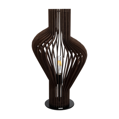 GloboStar® MIHIRO 02177 Boho Επιτραπέζιο Φωτιστικό Μονόφωτο 1 x E27 AC220-240V IP20 - Φ33 x Υ57cm - Καφέ Σκούρο Ξύλινο με Μαύρη Μεταλλική Βάση Πλέγμα