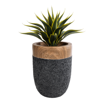 GloboStar® Artificial Garden BELLAGIO 20744 Επιδαπέδιο Πολυεστερικό Τσιμεντένιο Κασπώ Γλάστρα - Flower Pot Μαύρο με Καφέ Φ39 x Υ52cm