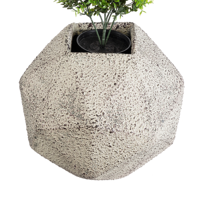 GloboStar® Artificial Garden BOROUGH 20782 Επιδαπέδιο Πολυεστερικό Τσιμεντένιο Κασπώ Γλάστρα - Flower Pot Λευκό με Μπεζ Μ30 x Π30 x Υ30cm