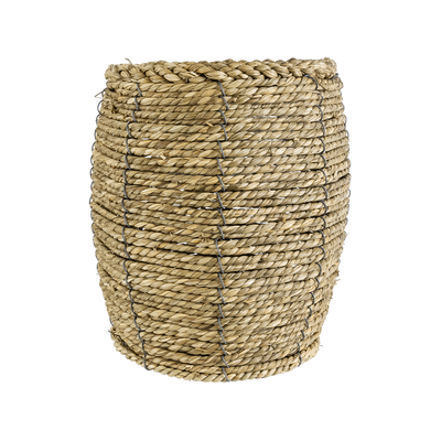 GloboStar® Artificial Garden THASSOS 20295 Διακοσμητικό Πλεκτό Καλάθι - Κασπώ Γλάστρα - Flower Pot Μπεζ Φ18 x Υ24cm