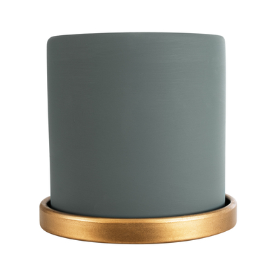 GloboStar® Artificial Garden NAPOLI 20494 Διακοσμητικό Κεραμικό Κασπώ Γλάστρα - Flower Pot Γκρι Πράσινο με Χρυσό Φ15 x Υ15cm