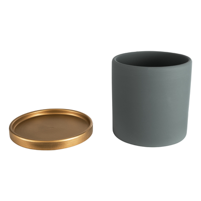 GloboStar® Artificial Garden NAPOLI 20494 Διακοσμητικό Κεραμικό Κασπώ Γλάστρα - Flower Pot Γκρι Πράσινο με Χρυσό Φ15 x Υ15cm