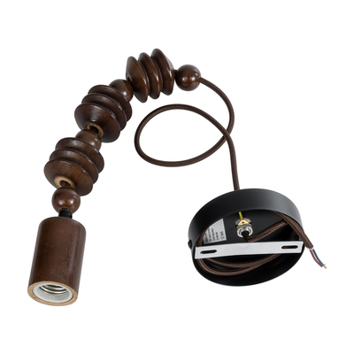 GloboStar® BEADS 00692 Vintage Κρεμαστό Φωτιστικό Ανάρτηση Μονόφωτο 1 x E27 IP20 Καφέ Ξύλο - Μ5 x Π5 x Y33cm