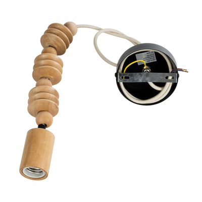 GloboStar® BEADS 00696 Vintage Κρεμαστό Φωτιστικό Ανάρτηση Μονόφωτο 1 x E27 IP20 Μπεζ Ξύλο - Μ5 x Π5 x Υ33cm