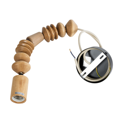 GloboStar® BEADS 00697 Vintage Κρεμαστό Φωτιστικό Ανάρτηση Μονόφωτο 1 x E27 IP20 Μπεζ Ξύλο - Μ5 x Π5 x Υ33cm