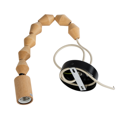 GloboStar® BEADS 00699 Vintage Κρεμαστό Φωτιστικό Ανάρτηση Μονόφωτο 1 x E27 IP20 Μπεζ Ξύλο - Μ4 x Π4 x Υ43cm