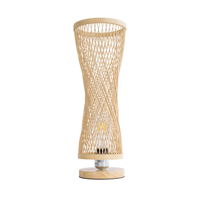 GloboStar® ROWAN 01994 Boho Επιτραπέζιο Φωτιστικό Μονόφωτο 1 x E27 AC220-240V IP20 - Φ17 x Υ42cm - Μπεζ Ξύλινο Μπαμπού Πλέγμα