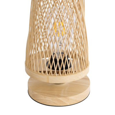 GloboStar® ROWAN 01994 Boho Επιτραπέζιο Φωτιστικό Μονόφωτο 1 x E27 AC220-240V IP20 - Φ17 x Υ42cm - Μπεζ Ξύλινο Μπαμπού Πλέγμα