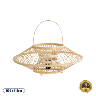 GloboStar® SORENIA 02005 Boho Επιτραπέζιο Φωτιστικό Μονόφωτο 1 x E27 AC220-240V IP20 - Φ50 x Υ18cm - Μπεζ Ξύλινο Μπαμπού Πλέγμα