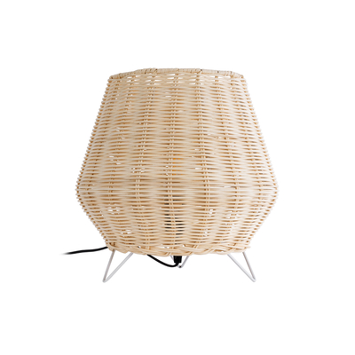 GloboStar® BOLSON 02010 Boho Επιδαπέδιο Φωτιστικό Μονόφωτο 1 x E27 IP20 Μπεζ Ξύλο με Λευκό Μέταλλο - Μ30 x Π30 x Υ30cm