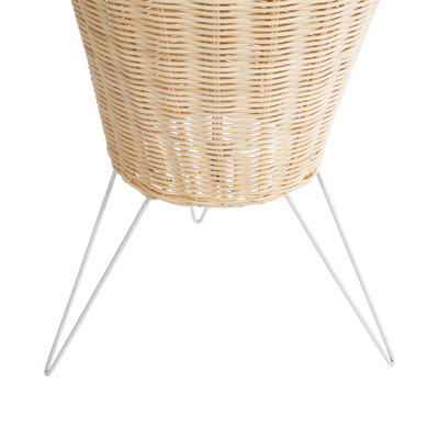 GloboStar® BOLSON 02013 Boho Επιδαπέδιο Φωτιστικό Μονόφωτο 1 x E27 IP20 Μπεζ Ξύλο με Λευκό Μέταλλο - Μ30 x Π30 x Υ120cm