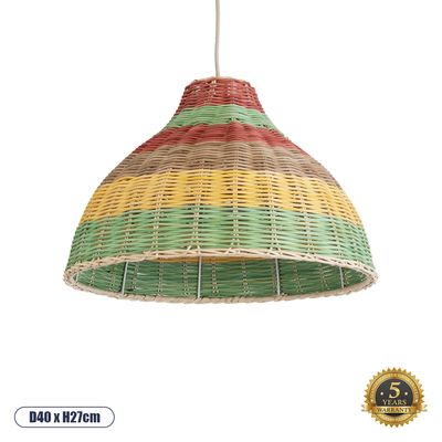 GloboStar® CABALLEROS 02053 Boho Κρεμαστό Φωτιστικό Καμπάνα Μονόφωτο 1 x E27 IP20 Πολύχρωμο Ξύλο - Μ40 x Π40 x Υ27cm