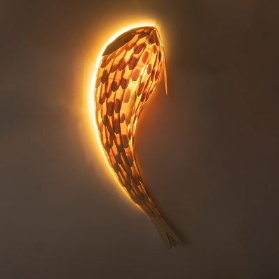 GloboStar® GOURAMI 02359 Boho Επιτοίχιο Φωτιστικό Απλίκα Μονόφωτο 1 x E27 IP20 Μπεζ Ξύλο - Μ98 x Π33 x Υ22.5cm