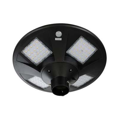 GloboStar® PARK 90501 Αυτόνομο Αδιάβροχο IP67 Ηλιακό Φωτοβολταϊκό Φωτιστικό Στύλου / Κολώνας Πλατείας LED 25W με Ανιχνευτή Κίνησης, Αισθητήρα Νυχτός και Ασύρματο Χειριστήριο Θερμό Λευκό 2700K Φ50 x Υ20cm