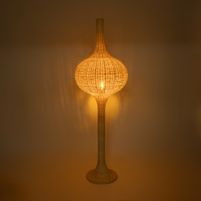 GloboStar® ALADDIN 02051 Boho Επιδαπέδιο Φωτιστικό Μονόφωτο 1 x E27 IP20 Μπεζ Ξύλο - Μ50 x Π50 x Υ150cm