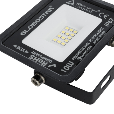 GloboStar® ATLAS 61515 Επαγγελματικός Προβολέας LED 10W 1250lm 120° AC 220-240V - Αδιάβροχος IP67 - Μ10 x Π2 x Υ8cm - Μαύρο - Ψυχρό Λευκό 6000K - LUMILEDS Chips - TÜV Rheinland Certified - 5 Χρόνια Εγγύηση