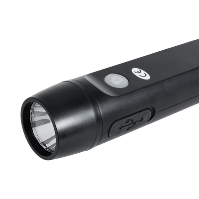 GloboStar® 79021 Φορητός Φακός Χειρός CREE LED 3W 240lm - με Επαναφορτιζόμενη Μπαταρία 1400mAh & Χειροκίνητο Φορτιστή Δυναμό - Ψυχρό Λευκό 6000K - Φ4.1 x Υ15cm