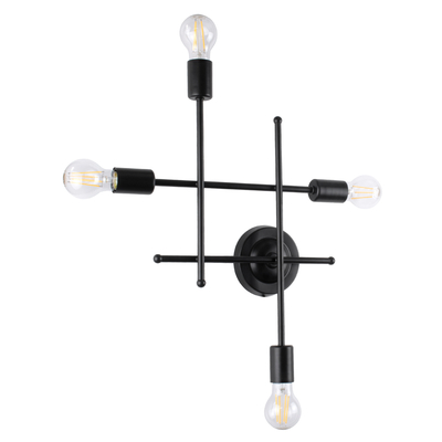 GloboStar® PIPING 00661 Vintage Επιτοίχιο Φωτιστικό Πολύφωτο 4 x E27 IP20 Μαύρο Μέταλλο - Μ40 x Π9 x Υ52cm
