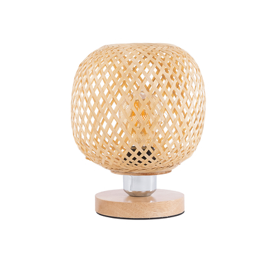 GloboStar® KERRY 01981 Μοντέρνο Επιτραπέζιο Φωτιστικό Πορτατίφ Μονόφωτο 1 x E27 AC220-240V IP20 - Φ18 x Υ25cm - Μπεζ Ξύλινο Μπαμπού Πλέγμα