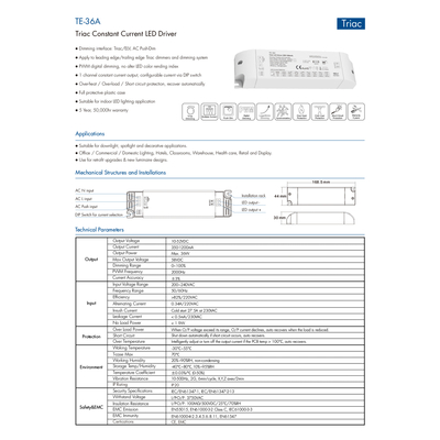 GloboStar® 73135 TE-36A SKYDANCE AC Triac Dimmable Constant Current LED Driver Push Dimming 1 Κανάλι AC 200-240V 1 x 0.34A 36W - Max 0.34A 36W - IP20 Μ17.5 x Π4.4 x Υ3cm - 5 Χρόνια Εγγύηση