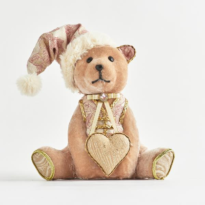 ΚΑΘΙΣΤΟ ΑΡΚΟΥΔΑΚΙ, ΜΕ ΡΟΖ ΡΟΥΧΑ, ΚΑΙ ΣΚΟΥΦΑΚΙ ΑΗ ΒΑΣΙΛΗ,  20x15x26cm