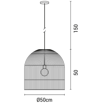 ΦΩΤΙΣΤΙΚΟ ΚΡΕΜΑΣΤΟ ΜΟΝΟΦΩΤΟ  Ε27 MAX 60W D500X500 RATTAN  ΜΑΥΡΟ ARTE ILLUMINA KAI