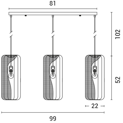 ΦΩΤΙΣΤΙΚΟ ΚΡΕΜΑΣΤΟ 3ΦΩΤΟ Ε27 L1000XH1200 RATTAN ΛΕΥΚΟ ΓΑΛΑΖΙΟ ARTE ILLUMINA KAI