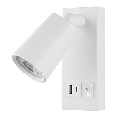 ΑΠΛΙΚΑ ΚΡΕΒΑΤΙΟΥ ΑΝΑΓΝΩΣΗΣ ΜΕ USB TYPE C 5W 3000K 150X80X145mm ΑΣΠΡΗ ARTE ILLUMINA CHARGE