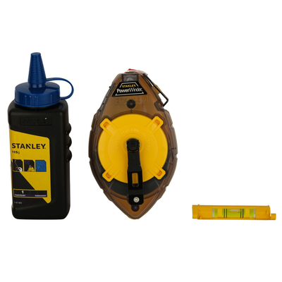 Σετ νήμα στάθμης PowerWinder 30 m, πούδρα και αλφαδάκι. Μεγάλος γάντζος, που αποθηκεύεται στο κέλυφος. Γρήγορο γραναζωτό ξετύλιγμα – Η μανιβέλα δεν περιστρέφεται ελεύθερα καθώς το νήμα ξετυλίγεται. / 0-47-465