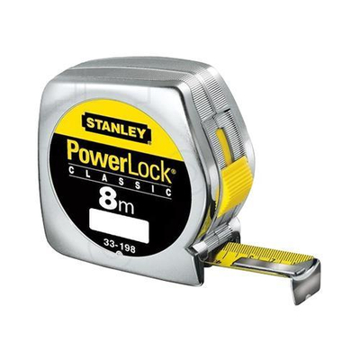 Μέτρο POWERLOCK με κέλυφος ABS και λάμα 25mm - 8m σε blister. Επίστρωση λάμας από πολυεστέρα Mylar για προστασία από τη φθορά: 10πλάσιος χρόνος ζωής σε σύγκριση με τις κλασικές λάμες. Επιχρωμιωμένο ατσάλινο κέλυφος. Κλιπ ζώνης. / 0-33-198