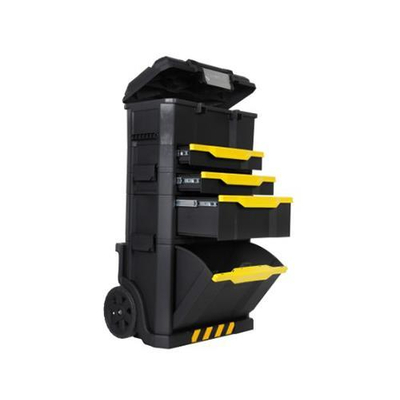 Αποσπώμενη εργαλειοθήκη με συρτάρι ή με αφαιρούμενη ταμπακιέρα. Μονάδα με ρηχό και βαθύ συρτάρι. Οπίσθια τηλεσκοπική χειρολαβή. Ρόδες βαρείας χρήσης. Ρόδες 7'' για εύκολη μεταφορά. Εργαλειοθήκη 19" με άνοιγμα ενός κλιπ για μεγαλύτερη ευελιξία κινήσεων. / 1-79-206