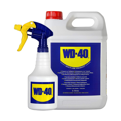 Αντισκουριακό μπιτόνι 5L με 1 ψεκαστήρα WD-40. Καθαρίζει & προστατεύει. Χαλαρώνει σκουριασμένα μέρη. Ελευθερώνει μπλοκαρισμένους μηχανισμούς. Σταματά τα τριξίματα. Aπομακρύνει την υγρασία & απωθεί το νερό. / 44506