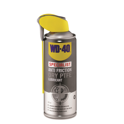 Σπρέι ξηρού PTFE SMART STRAW  400ml WD-40. Με διπλό σύστημα ψεκασμού, ευρύς ψεκασμός και
ψεκασμός ακριβείας. Ιδανικό για χρήση σε μέταλλα, πλαστικά και γυαλί. Ενισχυμένη λίπανση και προστασία. Δημιουργεί ένα λευκό ξηρό φιλμ το οποίο δεν απωθεί τη βρωμιά, τη σκόνη και τις λιπαρές ουσίες.  Μειώνει την τριβή και τις φθορές. Βελτιωμένη σύνθεση που λειτουργεί σαν αντίκολλητικό για καλούπια. Εξαιρετική αντοχή σε υψηλές θερμοκρασίας από
-45 έως +260. / 51395-01