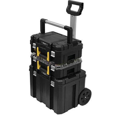 Εργαλειοθήκες με ρόδες σύστημα TSTAK 49x43x70cm σε πύργο 3 τεμ.: FMST1-71970 ταμπακιέρα με διάφανο καπάκι, FMST1-71967 θήκη εργαλείων και το τροχήλατο μπαούλο TSTAK FMST1-75753. / FMST1-80103