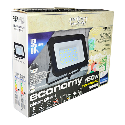 ELF10506 | LED 50W|6500k|4500lm FLOODLIGHT ALUM.110-240V~IP65 GLASScover|BLACK|{enjoysimplicity}™